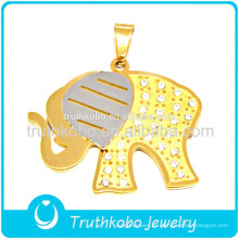 Diseño animal venta caliente 316l oro acero inoxidable diseños simples calientes encantos lindos dos tonos colgante de cristal en forma de elefante